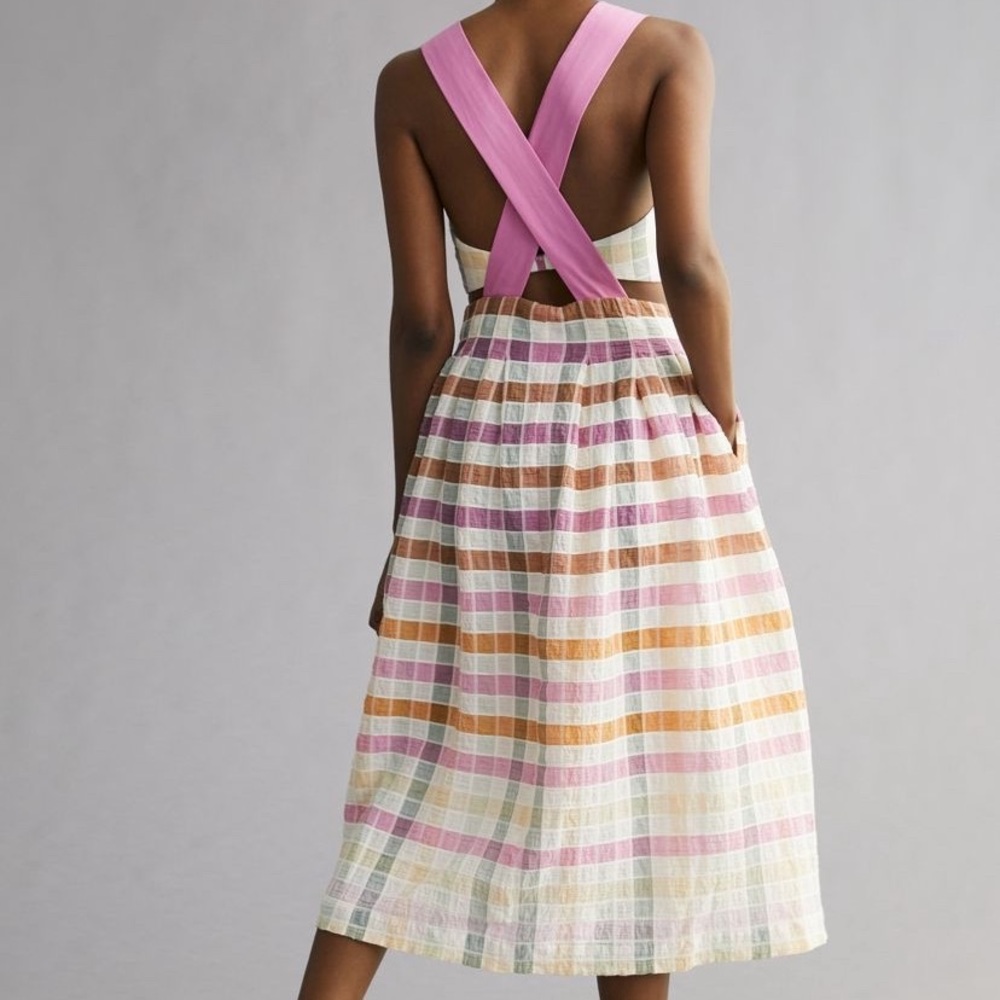 Anthropologie Maeve Ombré Plaid MIDI Sundress size 10P - Picture 2 of 8